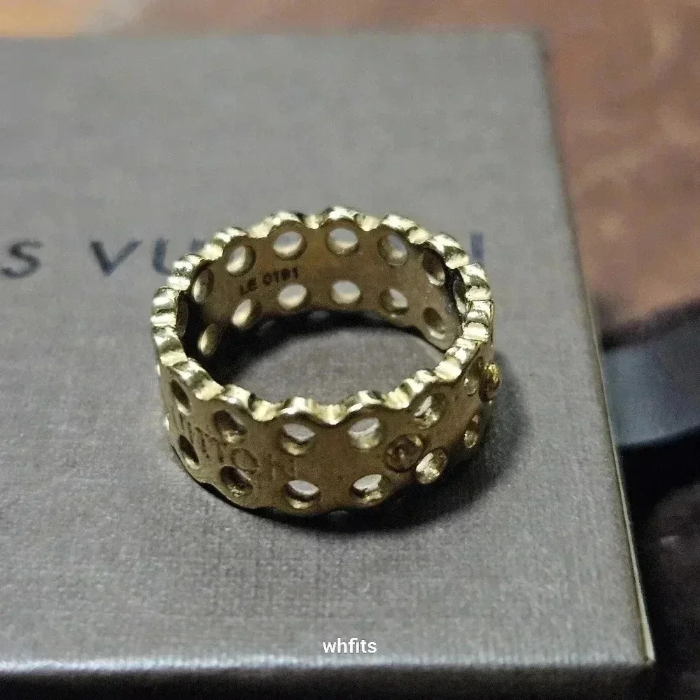 Louis Vuitton Gold Tone Hide and Seek Ring Size Small